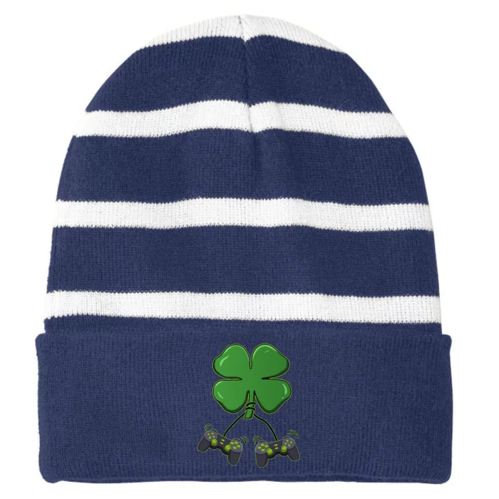 Clover Video Game Controllers St Patricks Day Striped Beanie with Solid Band