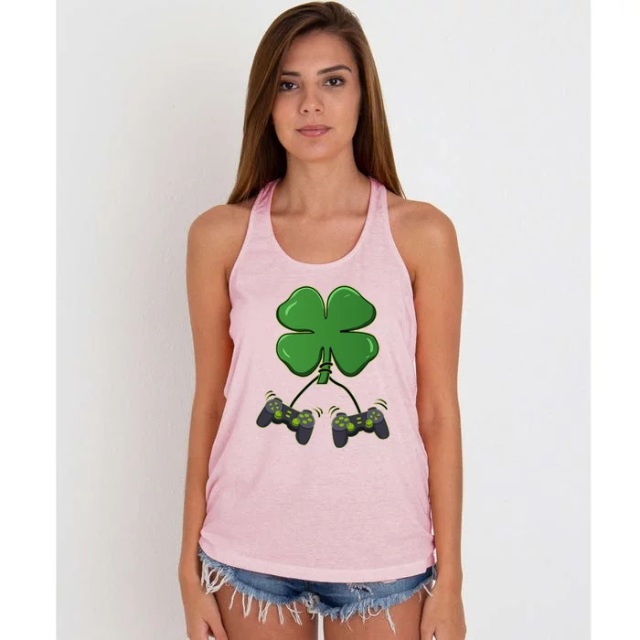 Clover Video Game Controllers St Patricks Day Women's Knotted Racerback Tank