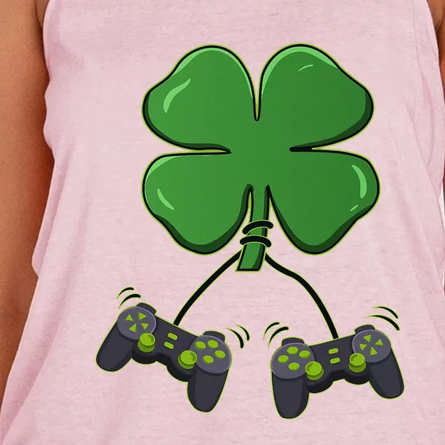 Clover Video Game Controllers St Patricks Day Women's Knotted Racerback Tank