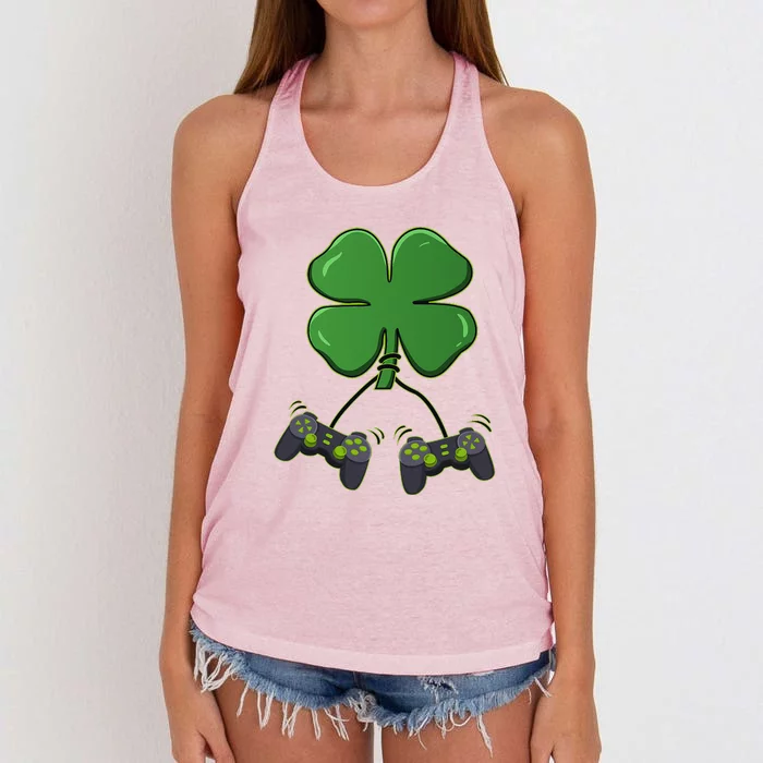 Clover Video Game Controllers St Patricks Day Women's Knotted Racerback Tank