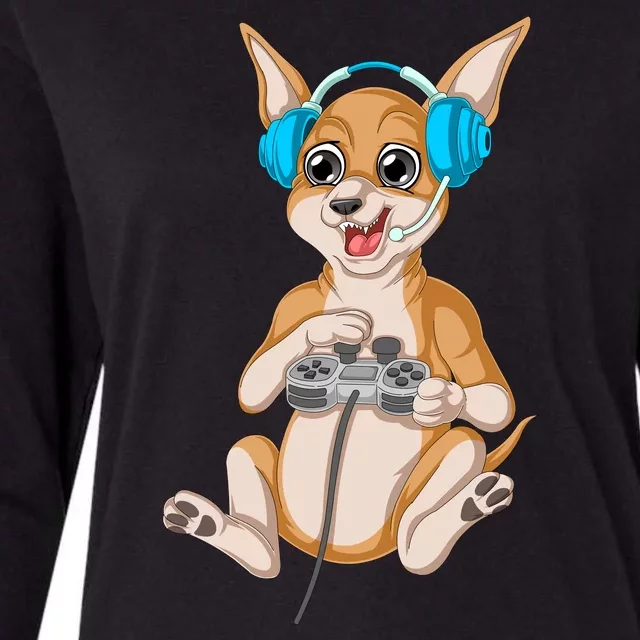 Chihuahua Video Gamer Womens Cotton Relaxed Long Sleeve T-Shirt