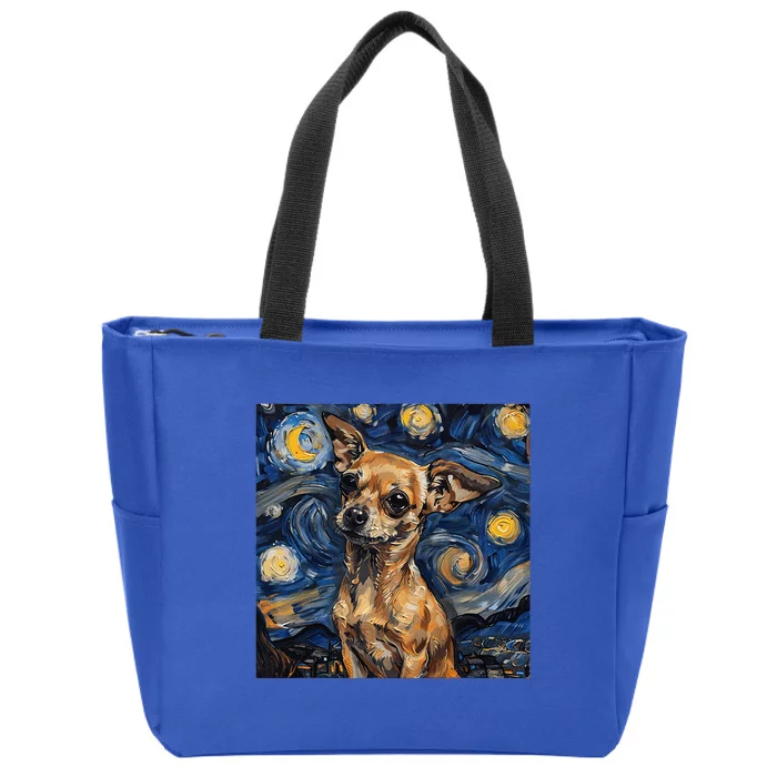 Chihuahua Van Gogh Starry Night Zip Tote Bag