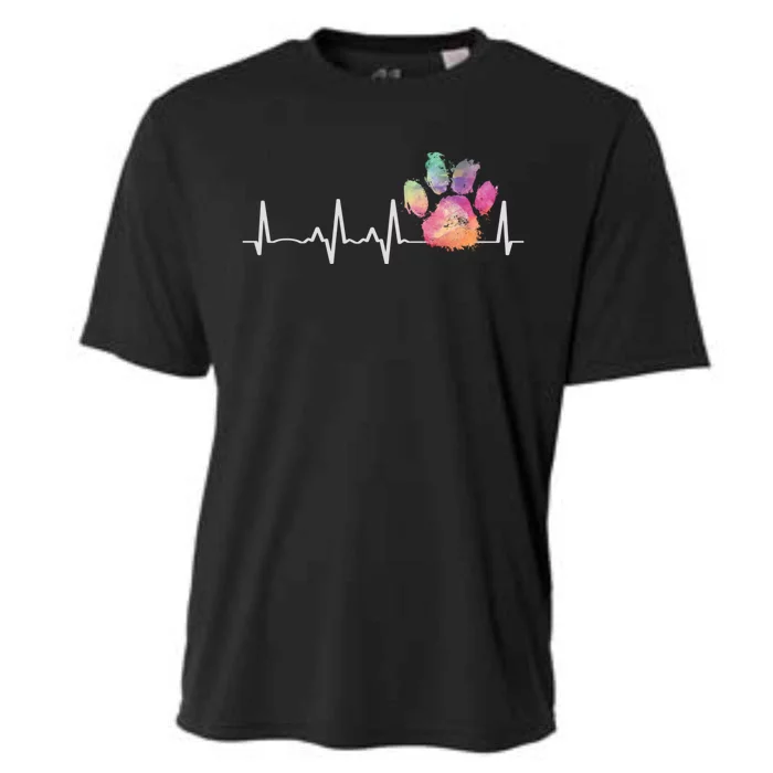 Cute Veterinarian Gift Rainbow Paw Print Heartbeat Vet Tech Gift Cooling Performance Crew T-Shirt