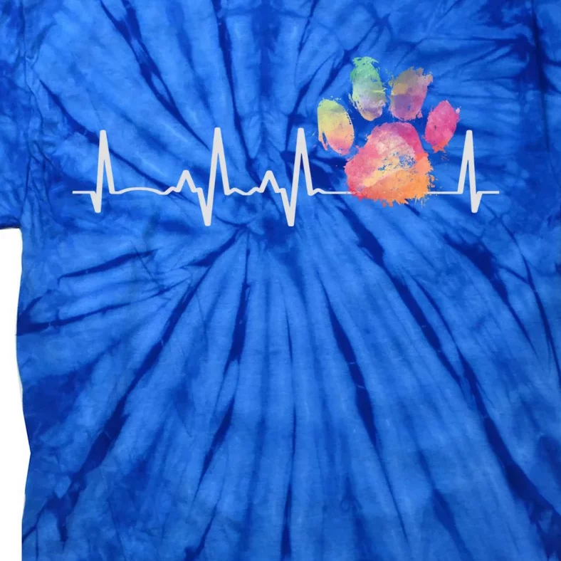 Cute Veterinarian Gift Rainbow Paw Print Heartbeat Vet Tech Gift Tie-Dye T-Shirt