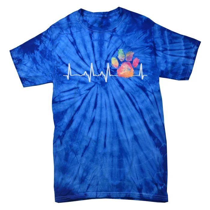 Cute Veterinarian Gift Rainbow Paw Print Heartbeat Vet Tech Gift Tie-Dye T-Shirt