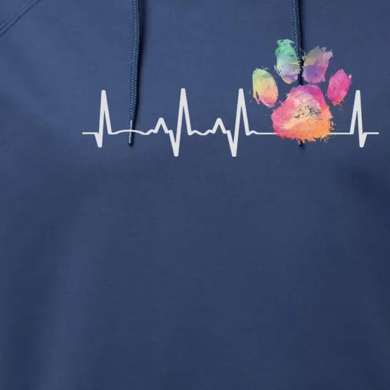 Cute Veterinarian Gift Rainbow Paw Print Heartbeat Vet Tech Gift Performance Fleece Hoodie