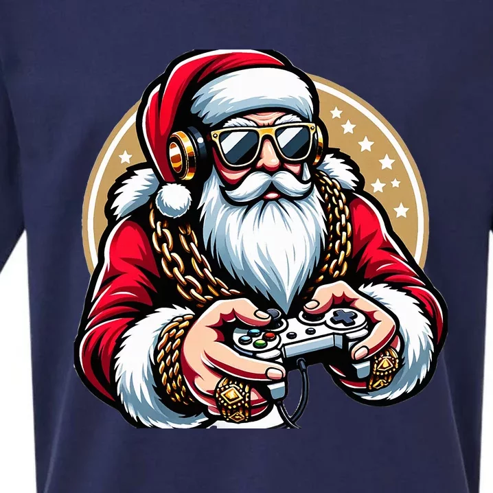 Christmas Video Game Santa Gamer Xmas Sueded Cloud Jersey T-Shirt