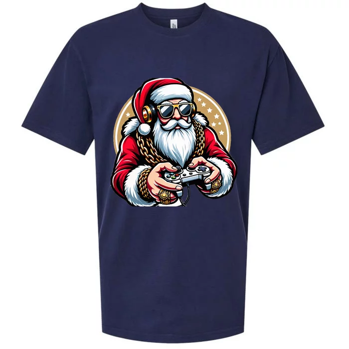 Christmas Video Game Santa Gamer Xmas Sueded Cloud Jersey T-Shirt