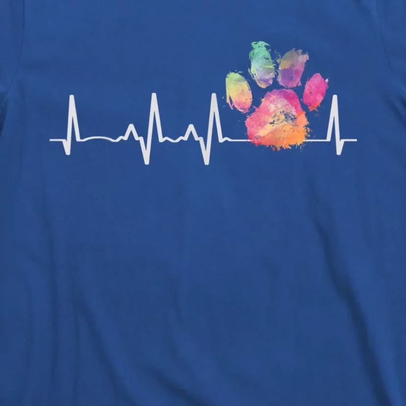 Cute Veterinarian Gift Rainbow Paw Print Heartbeat Vet Tech Gift T-Shirt