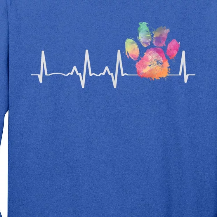 Cute Veterinarian Gift Rainbow Paw Print Heartbeat Vet Tech Gift Tall Long Sleeve T-Shirt