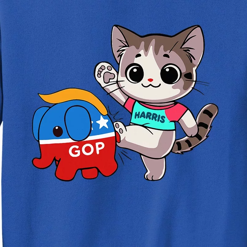 Cat Vs. Gop Elephant Kamala Harris Anti Trump Anti Maga Tall Sweatshirt