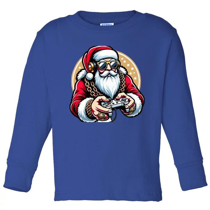 Christmas Video Game Santa Gamer Gaming Xmas Pajamas Toddler Long Sleeve Shirt