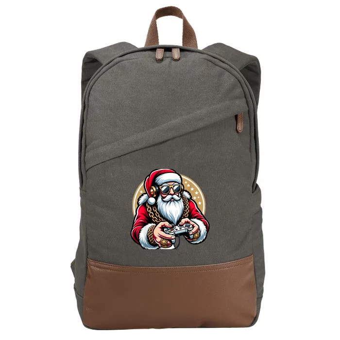 Christmas Video Game Santa Gamer Xmas Cotton Canvas Backpack