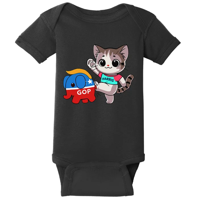 Cat Vs. Gop Elephant Kamala Harris Anti Trump Anti Maga Gift Baby Bodysuit