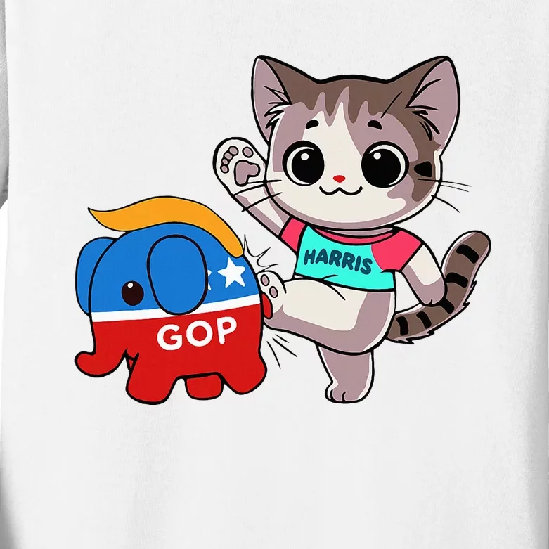 Cat Vs. Gop Elephant Kamala Harris Anti Trump Anti Maga Kids Long Sleeve Shirt