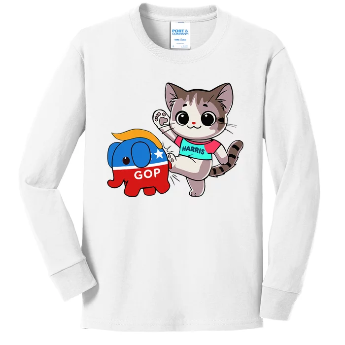 Cat Vs. Gop Elephant Kamala Harris Anti Trump Anti Maga Kids Long Sleeve Shirt