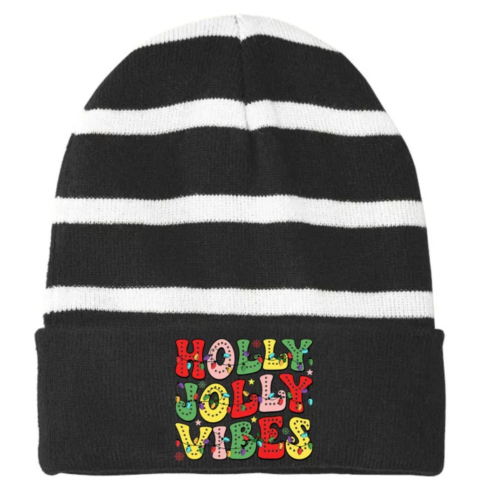 Christmas Vibes Holly Christmas Jolly Santa Winter Xmas 2024 Striped Beanie with Solid Band