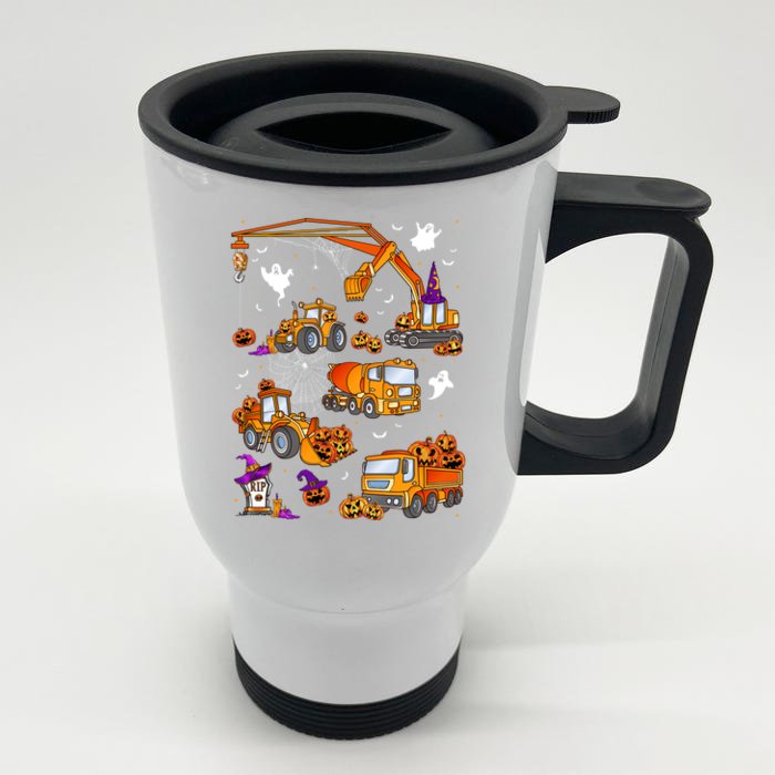 Construction Vehicle Halloween Crane Truck Pumpkin Gift Front & Back Stainless Steel Travel Mug