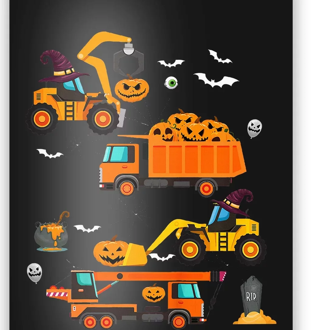 Construction Vehicle Halloween Crane Truck Pumpkin Poster