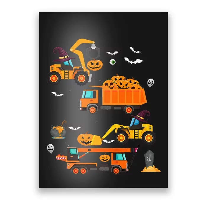 Construction Vehicle Halloween Crane Truck Pumpkin Poster