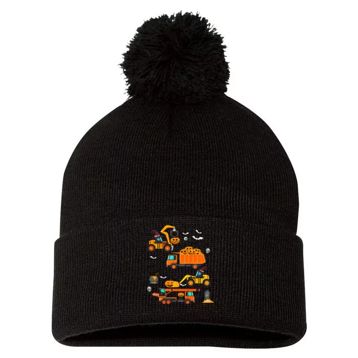 Construction Vehicle Halloween Crane Truck Pumpkin Pom Pom 12in Knit Beanie