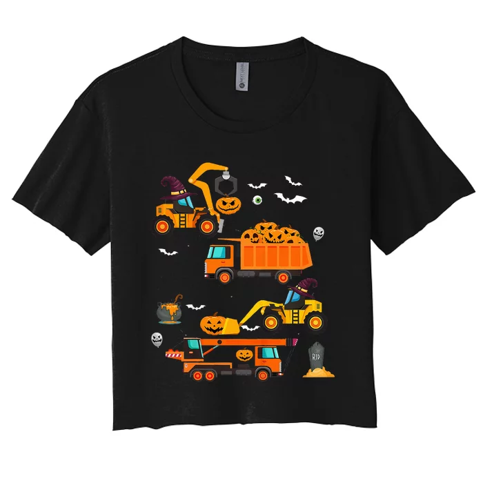 Construction Vehicle Halloween Crane Truck Pumpkin Women's Crop Top Tee