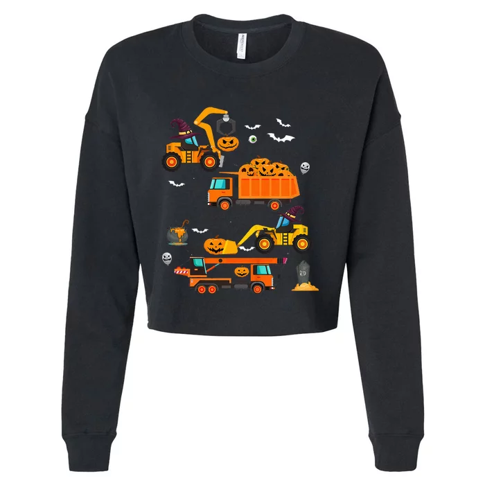 Construction Vehicle Halloween Crane Truck Pumpkin Cropped Pullover Crew