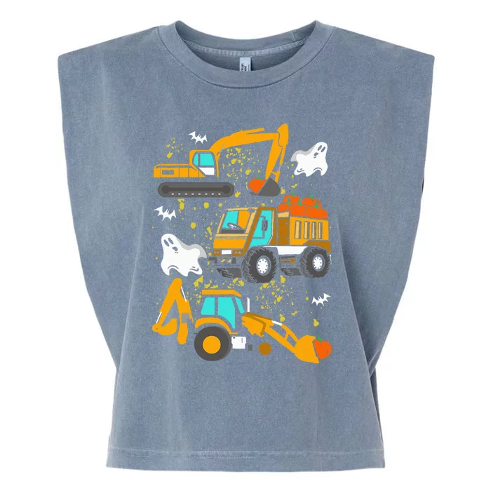 Construction Vehicle Halloween Crane Truck Pumpkin Garment-Dyed Women's Muscle Tee