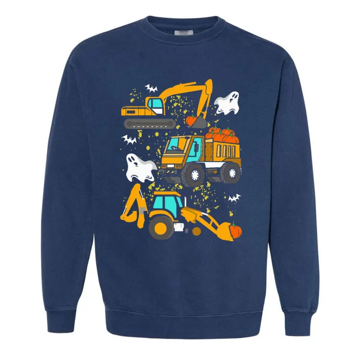 Construction Vehicle Halloween Crane Truck Pumpkin Garment-Dyed Sweatshirt