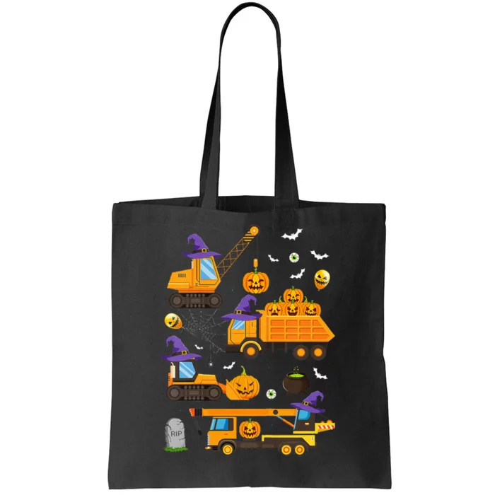 Construction Vehicle Halloween Crane Truck Pumpkin Witch Tote Bag