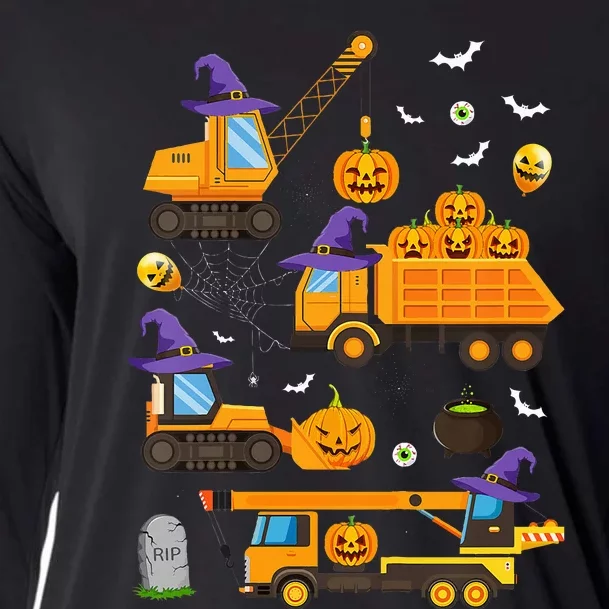 Construction Vehicle Halloween Crane Truck Pumpkin Witch Cooling Performance Long Sleeve Crew