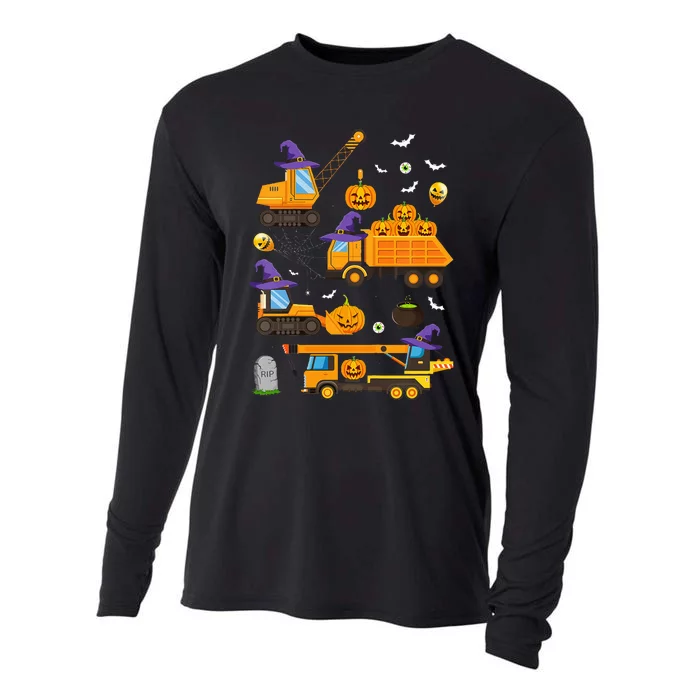 Construction Vehicle Halloween Crane Truck Pumpkin Witch Cooling Performance Long Sleeve Crew