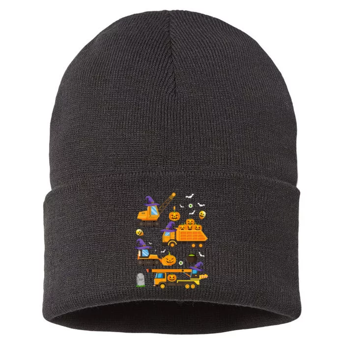 Construction Vehicle Halloween Crane Truck Pumpkin Witch Sustainable Knit Beanie