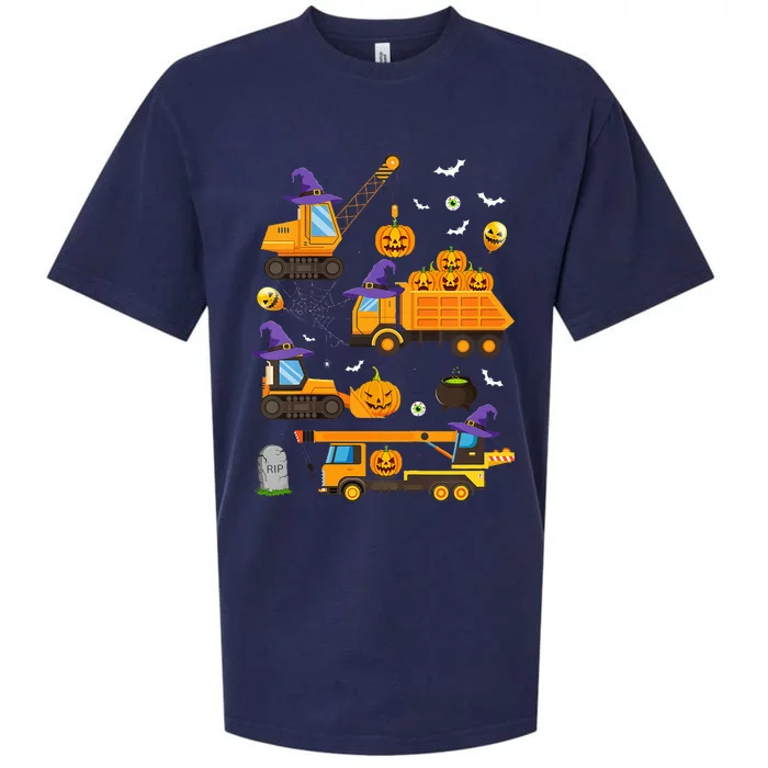 Construction Vehicle Halloween Crane Truck Pumpkin Witch Sueded Cloud Jersey T-Shirt