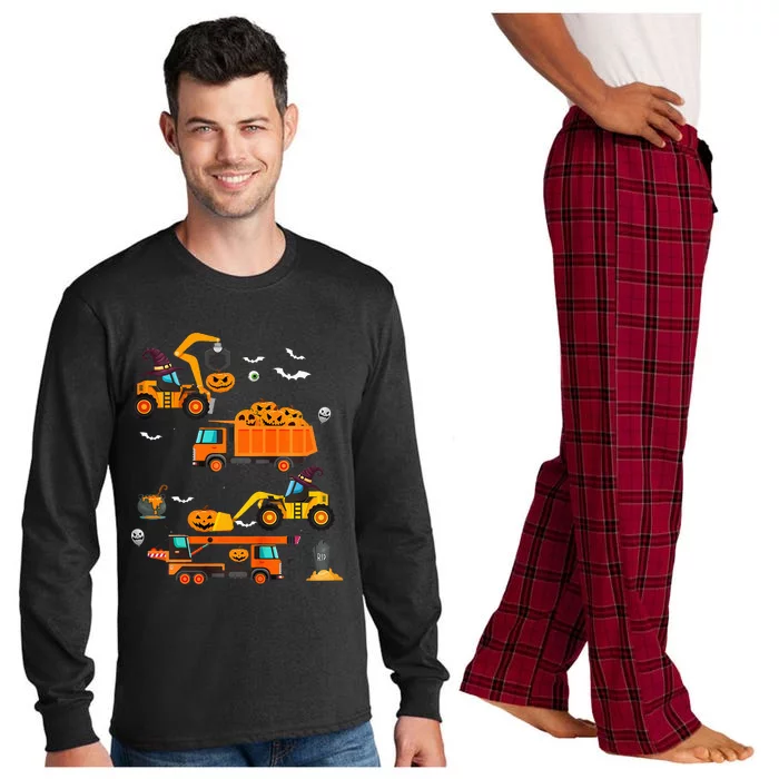 Construction Vehicle Halloween Crane Truck Pumpkin Long Sleeve Pajama Set