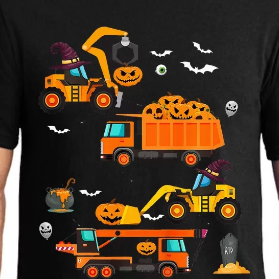 Construction Vehicle Halloween Crane Truck Pumpkin Pajama Set