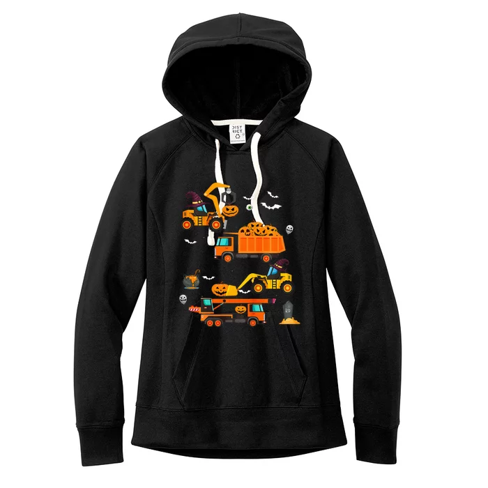 Construction Vehicle Halloween Crane Truck Pumpkin Women's Fleece Hoodie