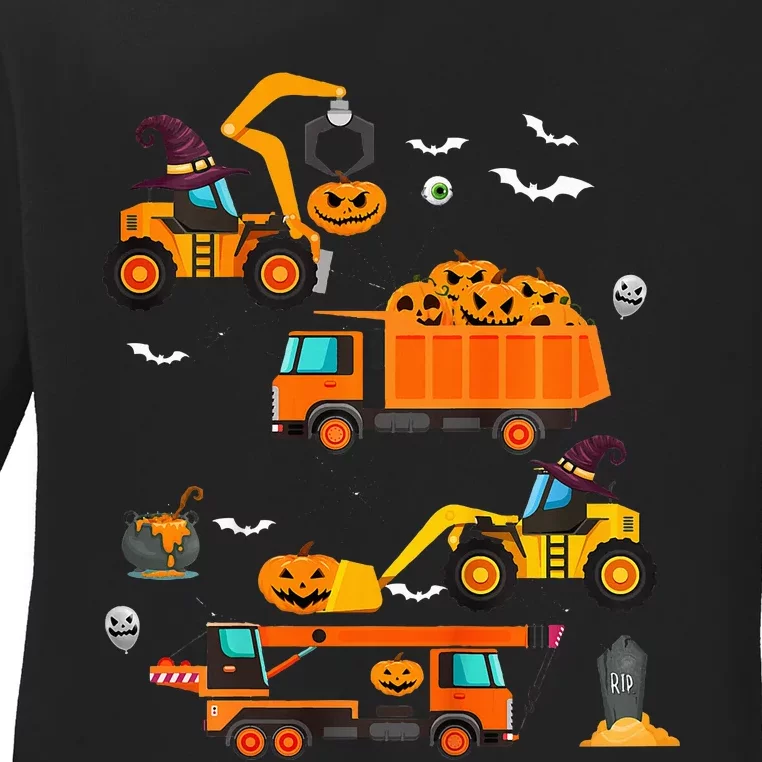 Construction Vehicle Halloween Crane Truck Pumpkin Ladies Long Sleeve Shirt