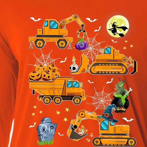 Construction Vehicle Halloween Crane Truck Pumpkin Boys Cooling Performance Long Sleeve Crew