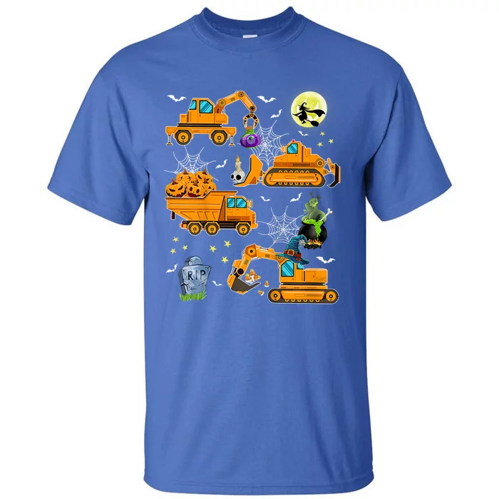 Construction Vehicle Halloween Crane Truck Pumpkin Boys Tall T-Shirt