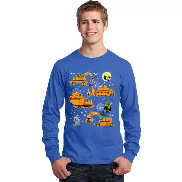 Construction Vehicle Halloween Crane Truck Pumpkin Boys Tall Long Sleeve T-Shirt