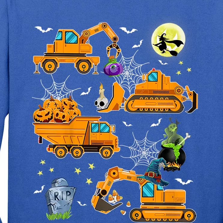 Construction Vehicle Halloween Crane Truck Pumpkin Boys Tall Long Sleeve T-Shirt