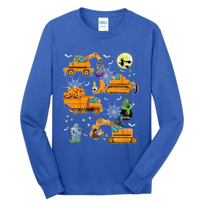 Construction Vehicle Halloween Crane Truck Pumpkin Boys Tall Long Sleeve T-Shirt