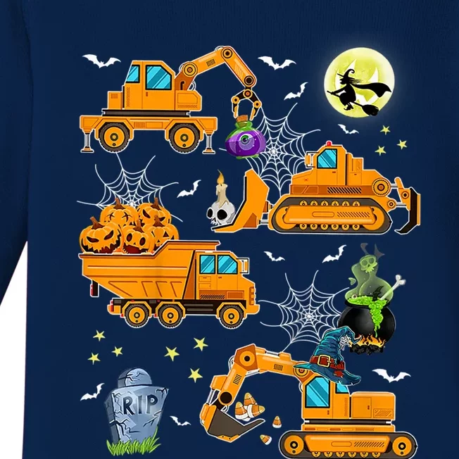 Construction Vehicle Halloween Crane Truck Pumpkin Boys Baby Long Sleeve Bodysuit