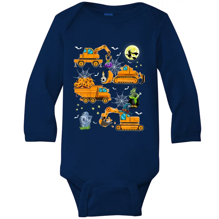 Construction Vehicle Halloween Crane Truck Pumpkin Boys Baby Long Sleeve Bodysuit