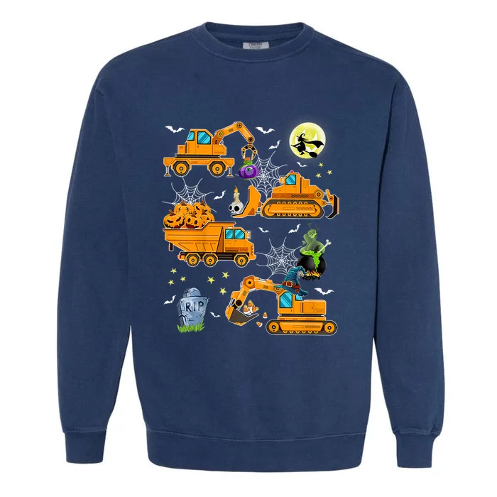 Construction Vehicle Halloween Crane Truck Pumpkin Boys Garment-Dyed Sweatshirt