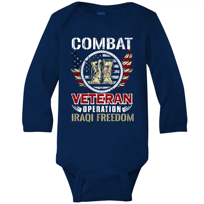 Combat Veteran Iraqi Freedom American Military Gift Baby Long Sleeve Bodysuit