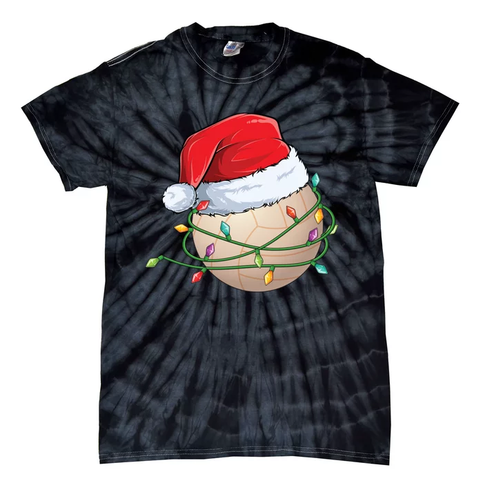 Christmas Volleyball In Santa Hat Wrapped In Holiday Lights Tie-Dye T-Shirt