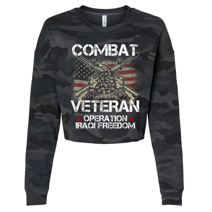 Combat Veteran Iraqi Freedom Military Usa American Flag Gift Cropped Pullover Crew