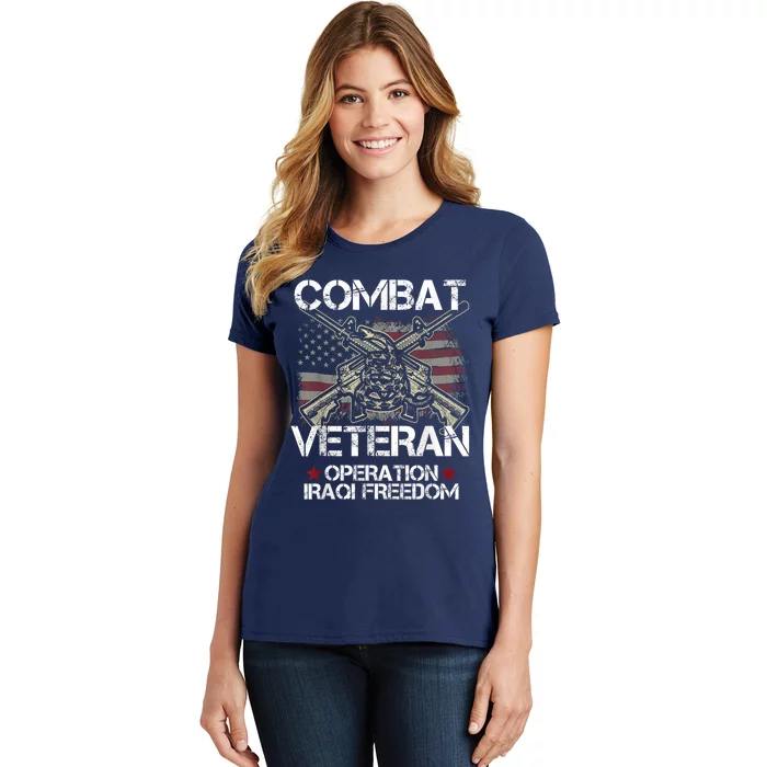 Combat Veteran Iraqi Freedom Military Usa American Flag Gift Women's T-Shirt